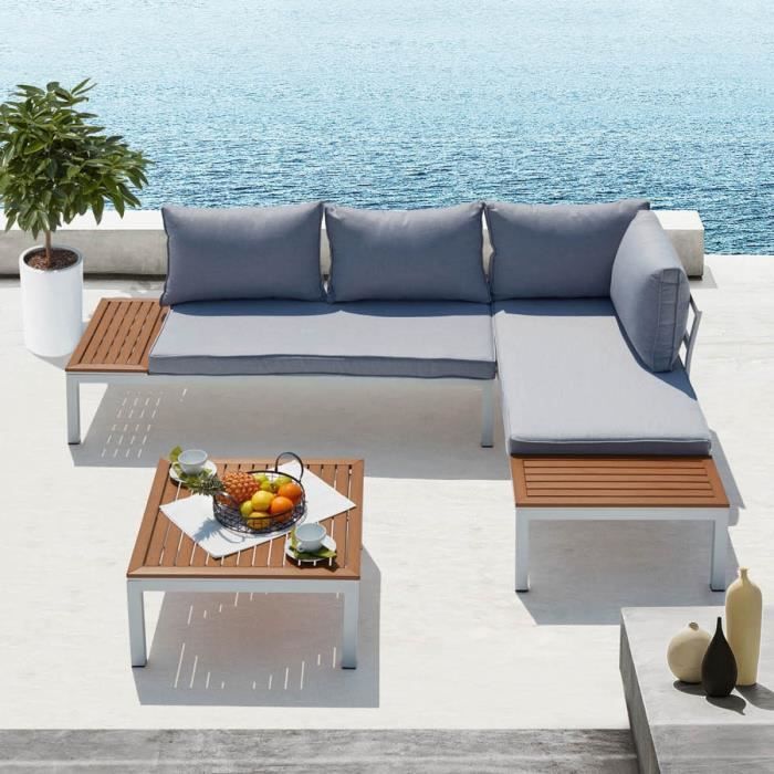 Le Nice Salon De Jardin Aluminium Et Acier 4 Places Blanc Gris