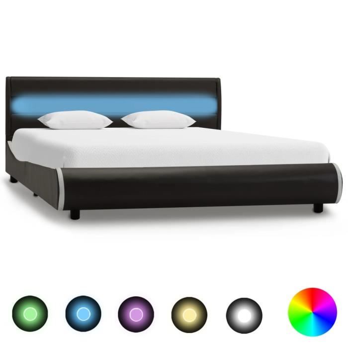 cadre de lit en faux cuir avec led - eleganter® - 160x200 cm - noir