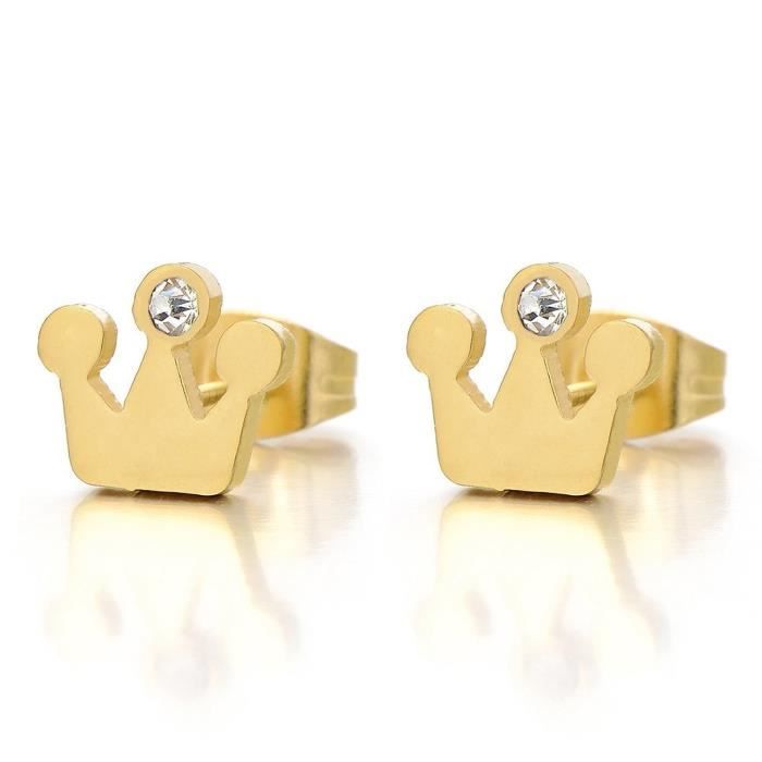 2 Pi/èces Clous doreille Acier Triangle Zircone Cubique Couleur Or Boucles doreilles Homme Femme Revisser