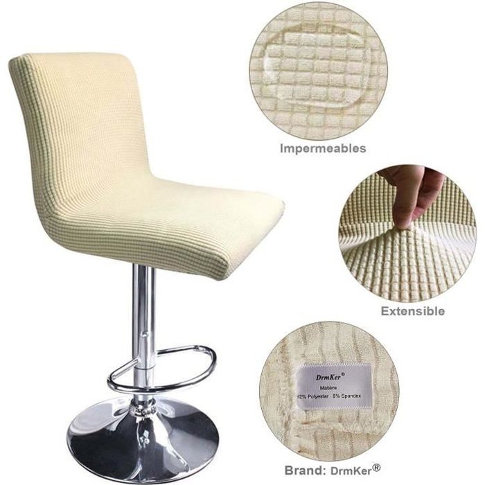 Housses De Tabouret De Bar Extensibles MOTT - Lot De 4 - Dossier Haut - Protection Et Déco Pour Chaise De Comptoir - Tissu Polyester/élasthanne