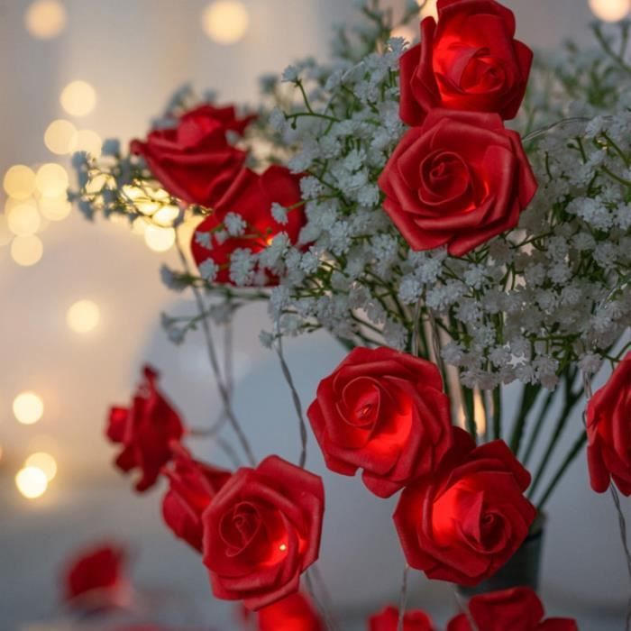 Prise UE 10M 100LEDs Rouge Guirlande lumineuse féerique de roses à