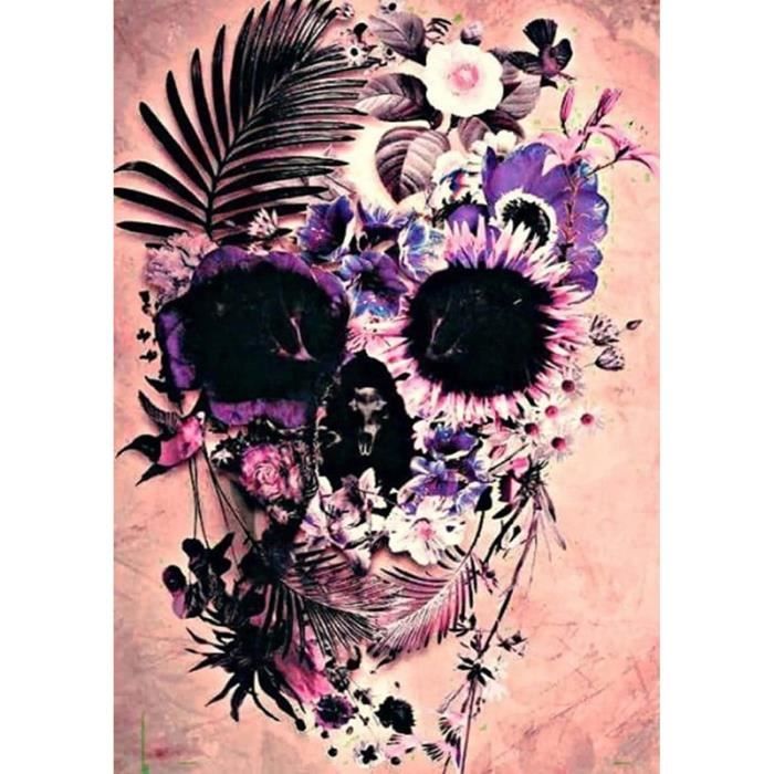 DIY Squelette Crâne Peinture Diamant Painting Kit, 5D Horreur Art Du