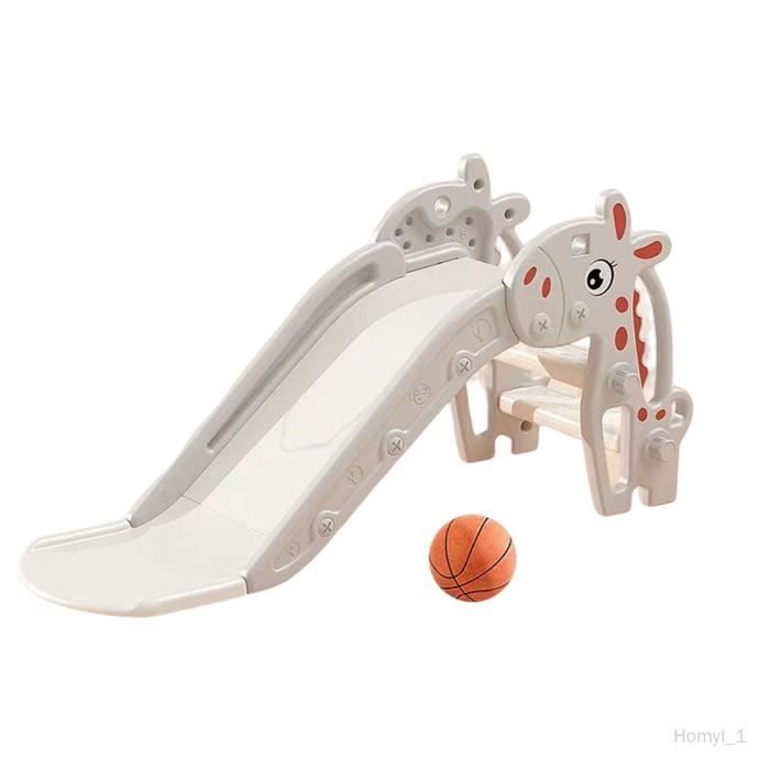 Toboggan 9 en 1 pour Tout-petits, Toboggan en Forme de L et Ensemble d'Escalade avec Panier de Basket, Télescope, Volant, Allée, Rose + Gris | Leroy Merlin