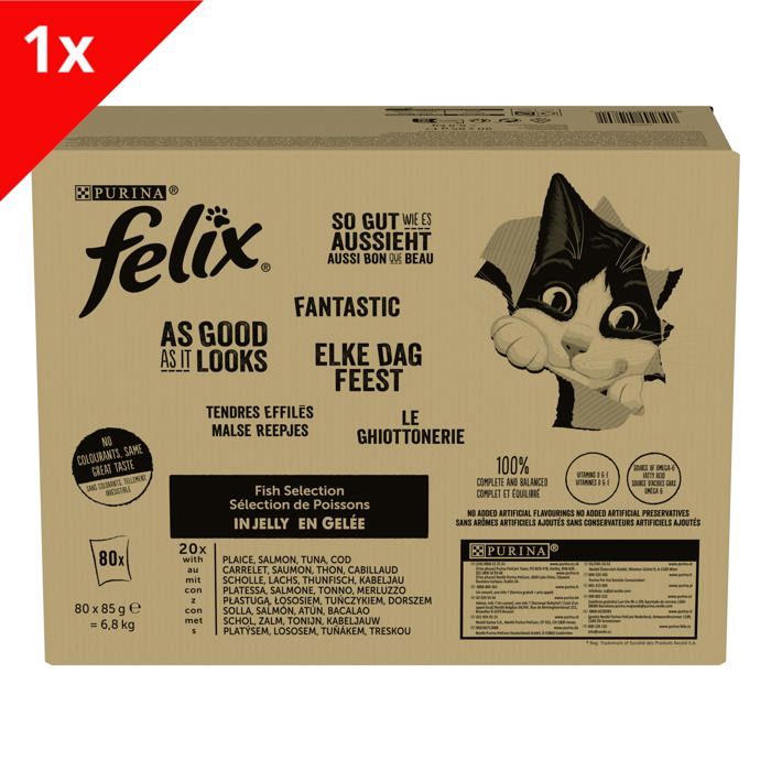 Comparer les prix de Sachet - DENTALIFE - FELIX Tendres Effilés - Thon, Cabillaud, Saumon - 80x85g - Lot de 5