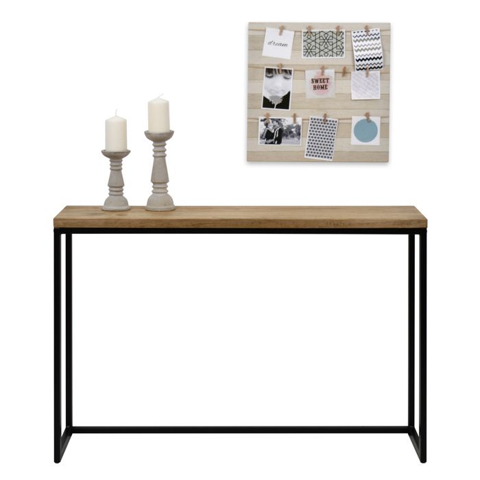 Table d'entree Console iCub Big Wood 120x30x80cm Noir bois 3cm finition vintage et acier style industriel
