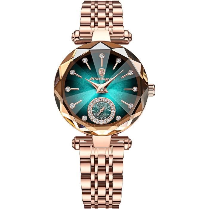 Montre Femme GLAM à Quartz - Cadran Diamanté & Bracelet Rose Cuir - Élégante