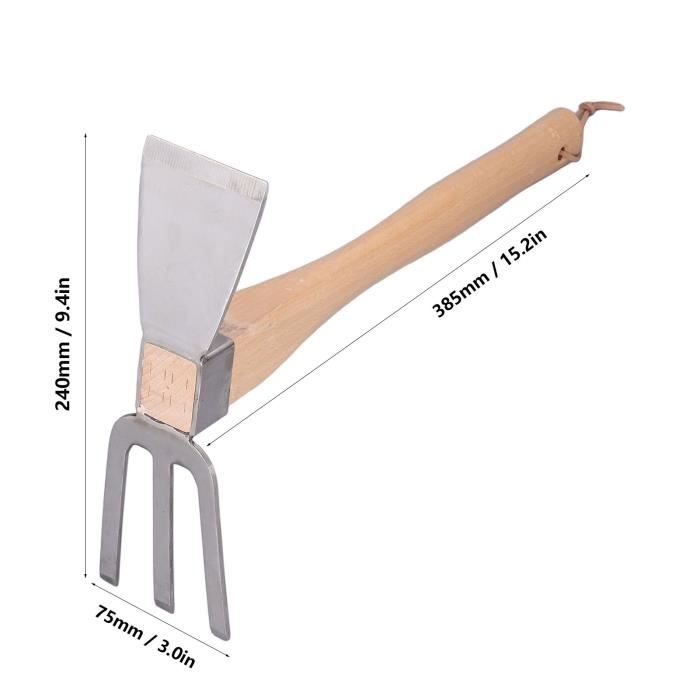 Houe De Jardin Main – Outil Cultivateur, Râteau, Désherbage, Manche Bois, Acier, Taille 36cm, Portable
