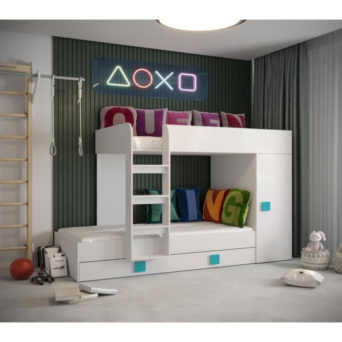 lit mezzanine pour couchage ledo 2 - e-meubles - blanc - moderne - avec armoire - 90x200 cm