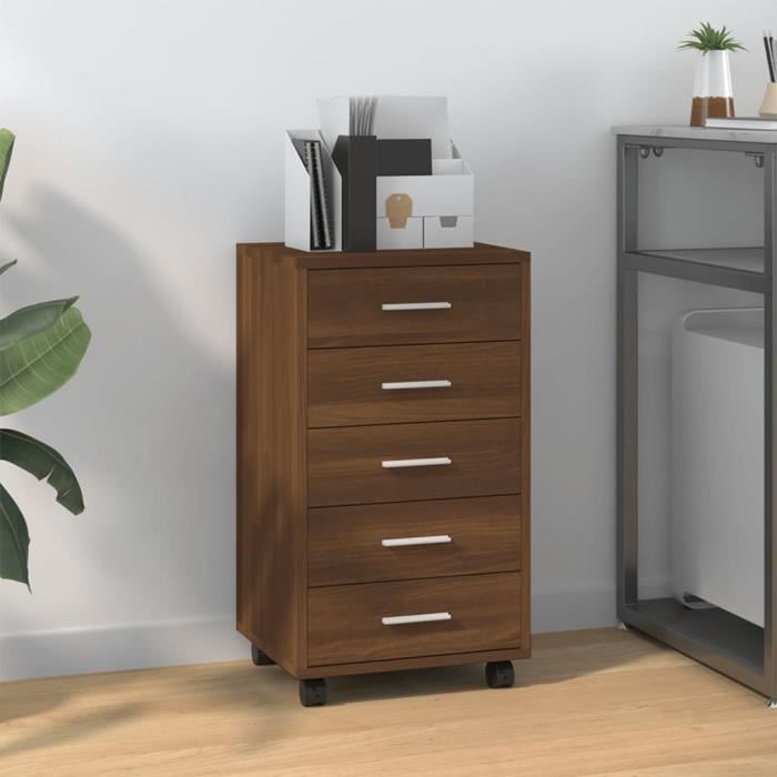 Meuble de bureau - ESTINK - Armoire à tiroirs - Chêne marron - Bois dingénierie - 4 roues avec freins