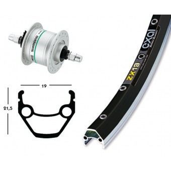 Roue AV VTT 26P Exal ZX 19 Noire Moyeu Shimano Dynamo 3D20