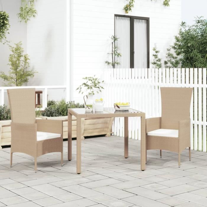 chaises de jardin en résine tressée beige avec coussins - famirosa