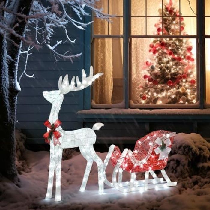 FCH Décoration de Noël Rennes et traîneau avec des Lumières LED pour