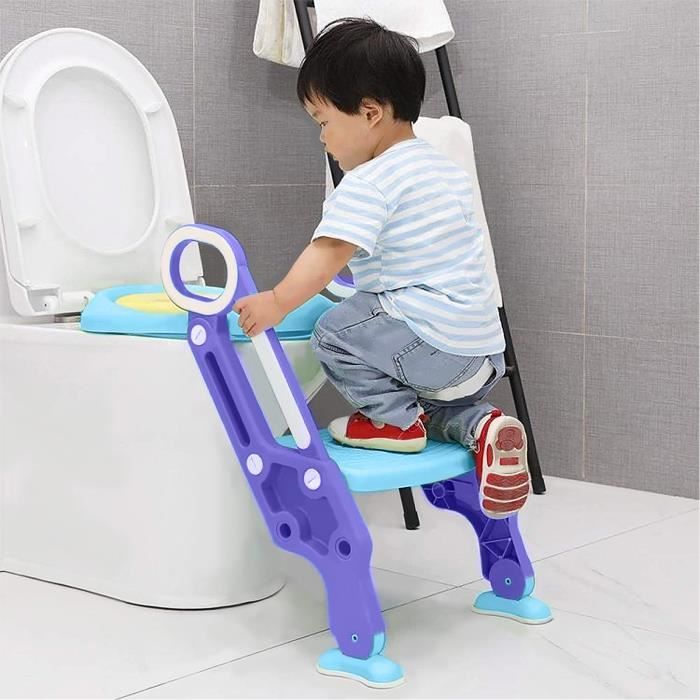 Siège de Toilette Enfant Pliable, Reducteur de Toilette Bébé avec Marches  Larges, Escalier Toilette Enfant avec Lunette (Bleu)
