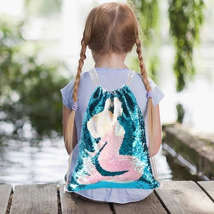 Sac à Dos Paillettes Réversibles – Sac Cordon Sequins Arc-en-Ciel 45x35 Cm, Ultra Tendance