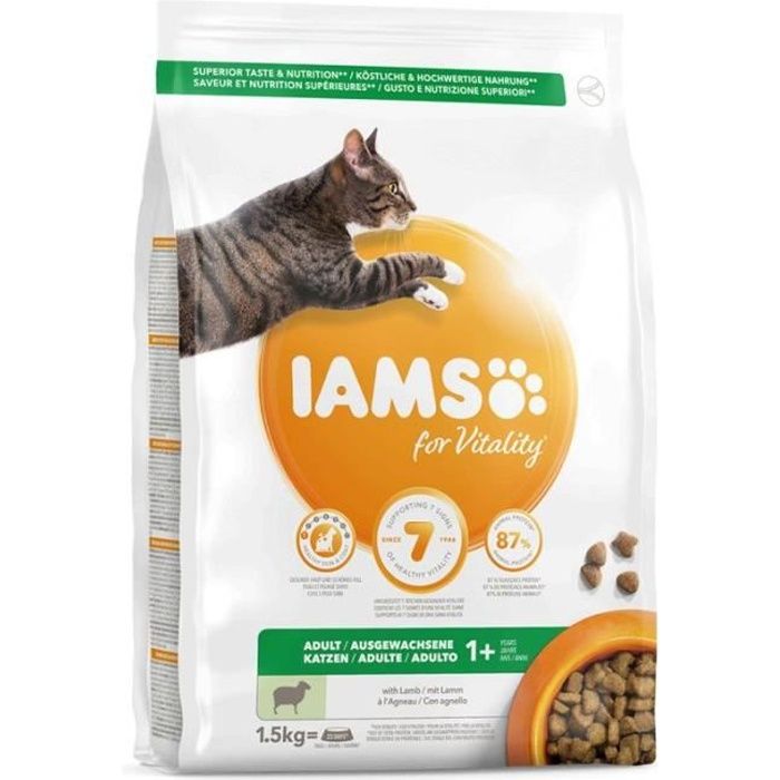 Iams Vitality Croquettes - A Lagneau - Pour Chats Adultes - Sac Refermable 1,5 Kg