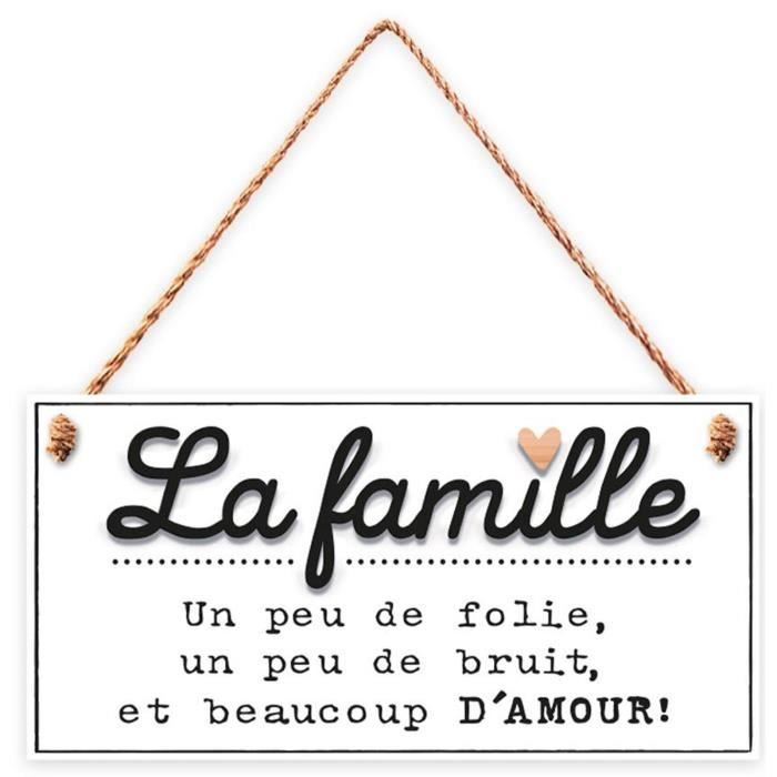 Plaque Bois La Famille Blanc Un Peu De Folie Un Peu De Bruit Et Beaucoup D Amour x10 Cm R4573 Cdiscount Maison
