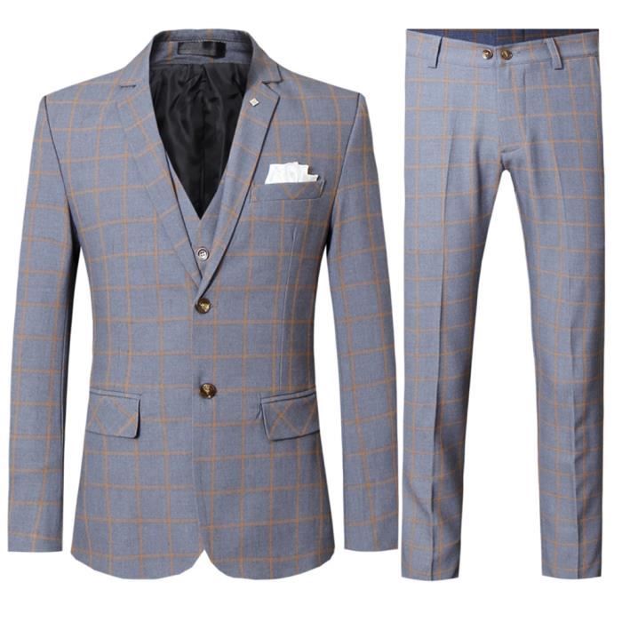 2018 Nouveau Costume De Mariage Homme à Carreaux Coupe Slim 2 Boutonpantalon Gilet 3 Pièce Design Original