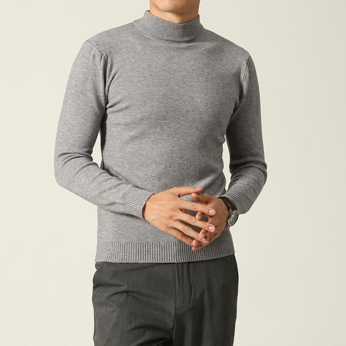 Pull Homme INSFITY Hiver Slim Fit Col Mi haute Couleur Unie Gris