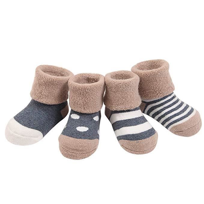 4 Paires Chaussettes bebe naissance en Coton Épaissir Chaussettes Chaude  Automne et hiver 0-3ans