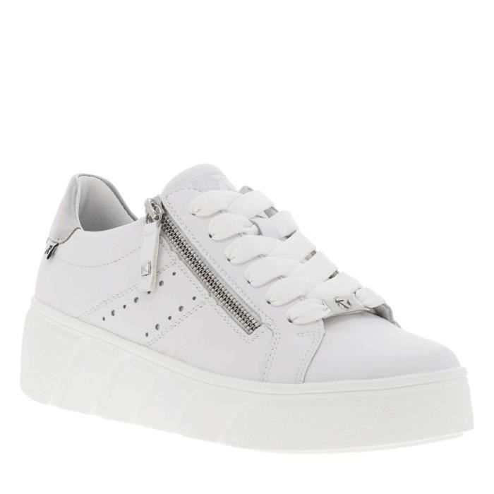Rieker Baskets basses cuir - Femme - Blanc - Zip - Plat - Empiècement gris irisé
