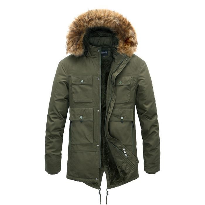 Mens green coat with fur hood online