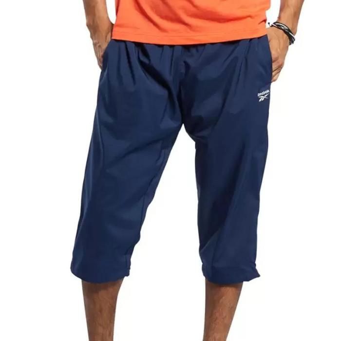 Bas de jogging 3/4 pour hommes - Reebok - Fitness - Manches trois-quart - Bleu marine respirant