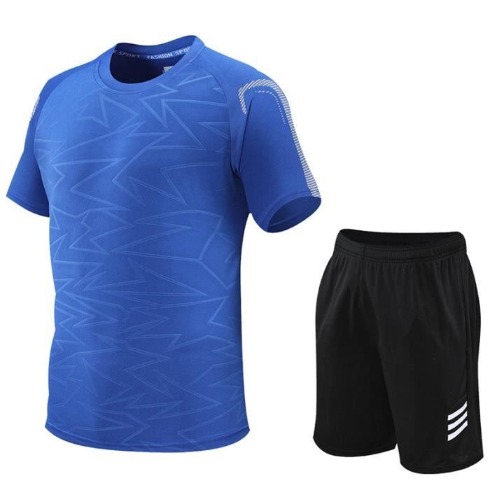 Ensemble de vetement Sport Homme 2 Pieces T shirt et Short Respirant Sechage Rapide Fitness Running