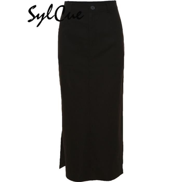 Jupe jupe longue fendue noire Sexy mince polyvalente legere Cool pour femmes ete Black D2963 Blanc Cdiscount Pret a Porter