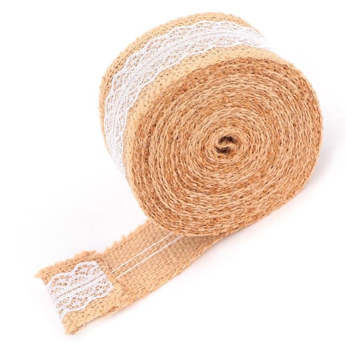 BEA Ruban de jute naturel avec dentelle blanche style rustique pour