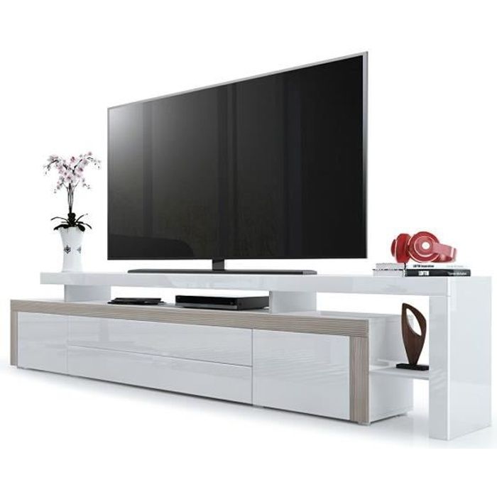meuble tv avola champagne laque blanc 227 cm cdiscount maison
