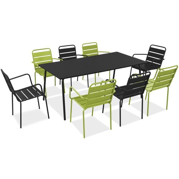 Salon de jardin en métal 1 table et 8 fauteuils - Acier - Palavas - Vert