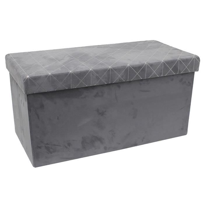 Banc coffre rangement 100 cm en tissu gris et motifs g/éom/étriques blancs IDMarket
