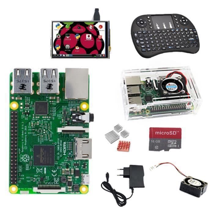 Raspberry Pi 3 Model B+SD 16Go+clavier sans fil+Boîtier+Ventilateur+5v/2.5