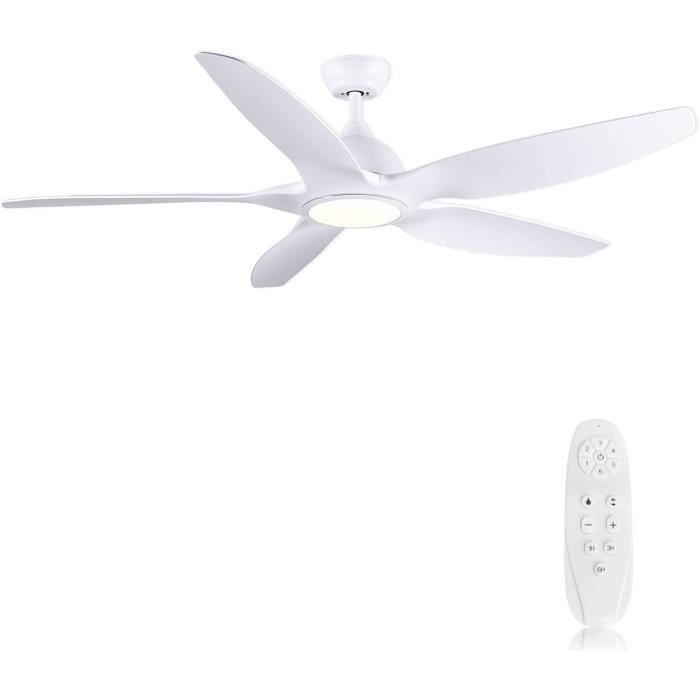 Ventilateur Plafonnier LED 43W Blanc et Bois CCT 106 cm Été/Hiver Télécommande
