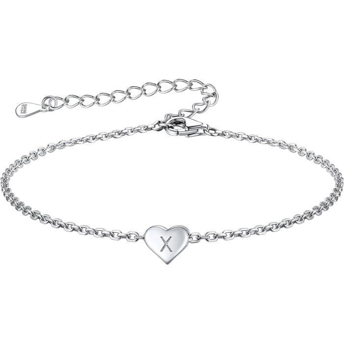 Bracelet De Cheville Femme Double Chaîne Or - Avec Charmes Cœur Et Lettre, Ajustable 22+5 Cm - 3