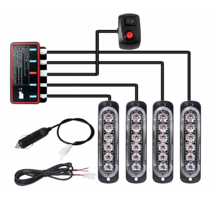 4 PièCes SéRies 6LED Stroboscopes 12V LumièRe Stroboscopique 4 en 1