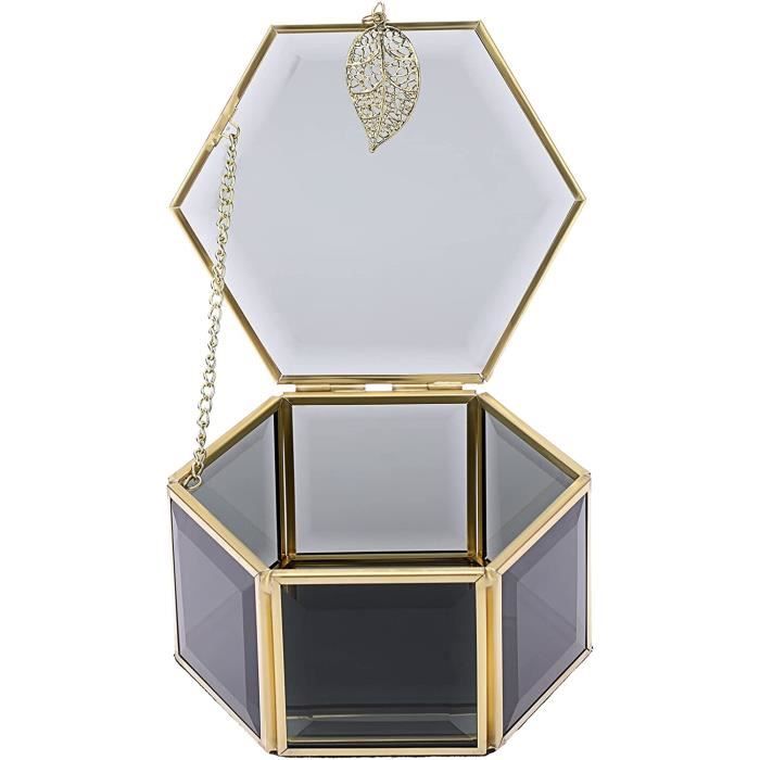 Boîte À Bijoux Vintage En Verre Hexagone Géométrique Anneau Boîte