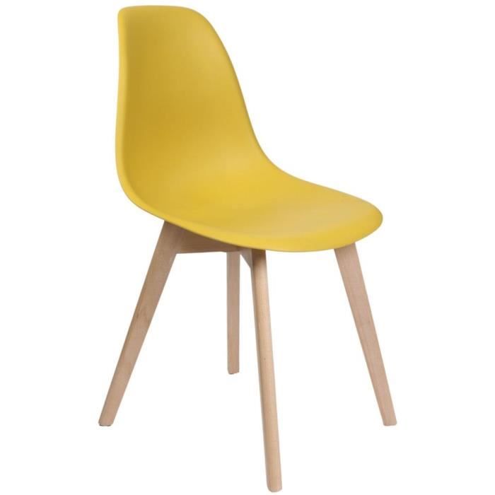 chaise scandinave - the concept factory - coque polypropylène - jaune moutarde - hêtre - 86,40x46,20x52cm
