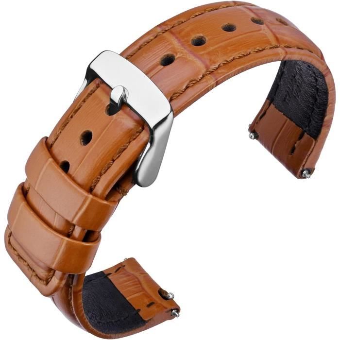 Bracelet Montre Cuir Veau Lisse Brun Foncé - Dégrafage Rapide, Largeurs 13/15/17mm (Watchband Berlin)