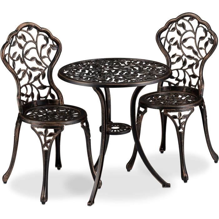 meubles, 3 pièces, table de balcon avec 2 chaises, ornés, aluminium, bistrot hxd: 65x 60 cm, bronze 10030923[w131]
