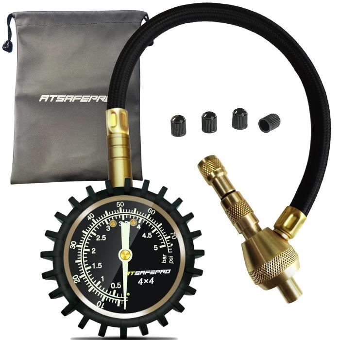 Manomètre Dégonfleur Professionnel 100 PSI Pour Pneus 4x4 Tout-Terrain - Laiton, Jauge Précise, Libération Rapide
