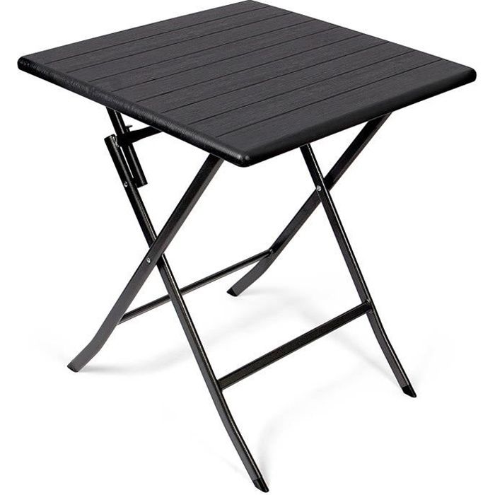 Table De Jardin Carrée Relaxdays - Acier Noir - 4 Personnes - Balcon/Terrasse