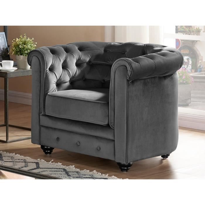 fauteuil chesterfield - velours anthracite