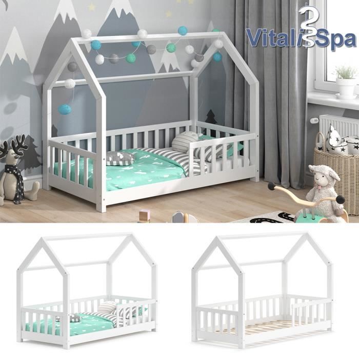 Lit Enfant Vitalispa Wiki Lit Cabane Lit Aire De Jeux 80 X 160 Cm Sommier A Lattes Barriere Anti Chute Cdiscount Maison