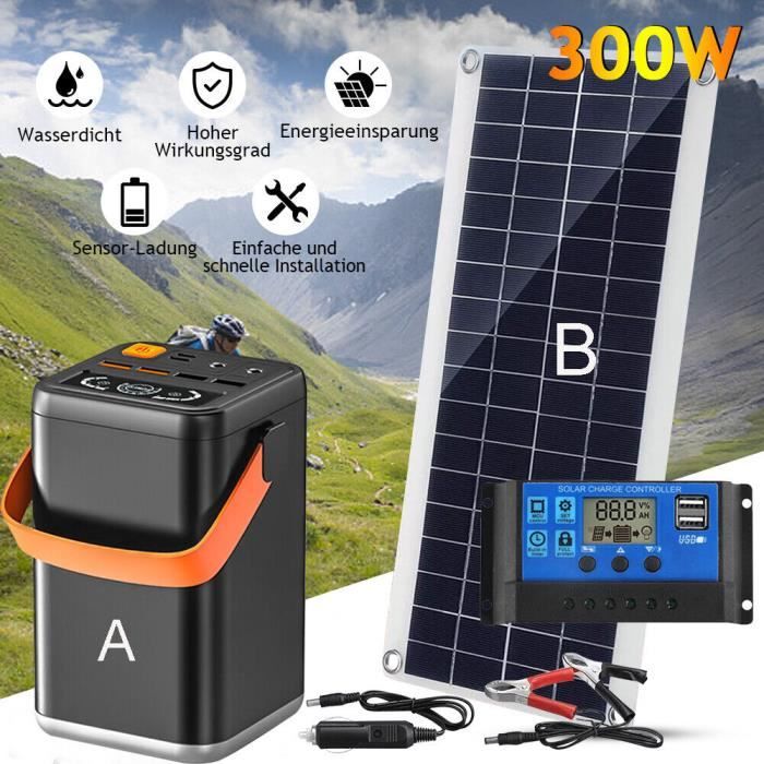 Chargeur solaire 300W 12 V Panneau solaire Kit Contrôleur de charge solaire +Batterie Externe pour téléphones portables,ordinateurs