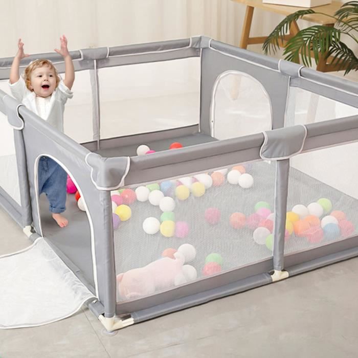 Willonin® Parc pour bébé 1.5x2m, Barrière avec filet respirant pour enfant, Aire de jeux sécurisée, Avec tapis et deux portes