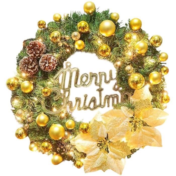 Couronne De Noël Artificielle Rouge à LED Et Décorations - 40x40 Cm, Floquée, Pour Porte, Mur, Cheminée, Intérieur/extérieur