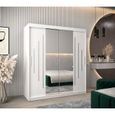 Armoire de Chambre MALTESE 1 Blanc 180 avec 2 Portes Coulissantes avec Miroir Penderie (Tringle) avec étagères Sans tiroirs-1
