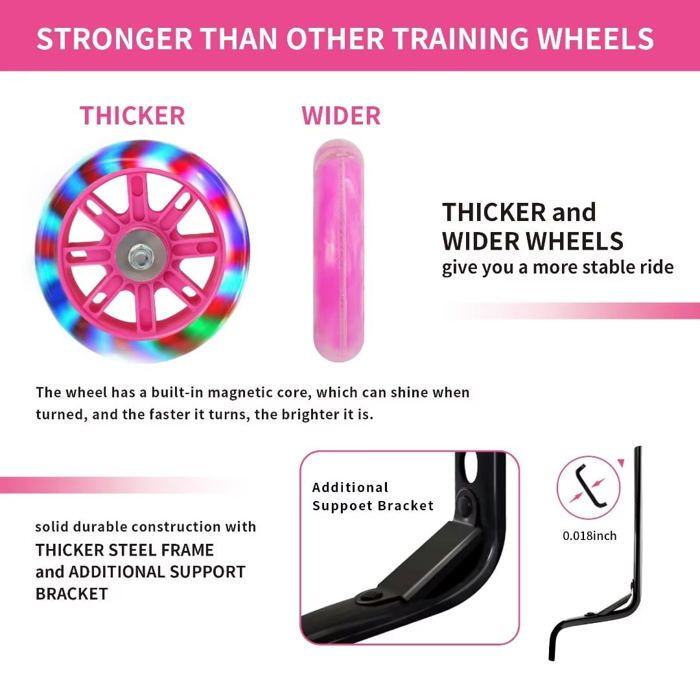 Roues D'entraînement Stabilisatrices Pour Vélo Enfant – Adaptées 12 à 20 Pouces, Silencieuses, Roues PP 11x2.5cm