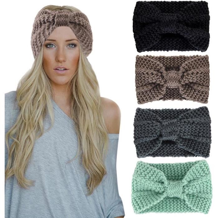 Serre-tête Bandeau Femme En Laine Tricotée - Élastique, Couvre-oreilles - Turban Foulard Confortable, Taille Unique Ajustable